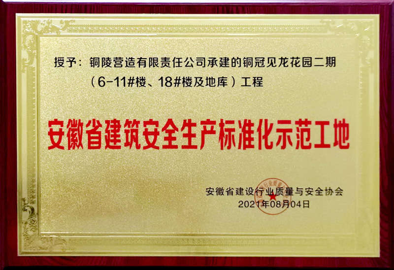 我公司一项目获评“安徽省建筑安全生产标准化示范工地”称号