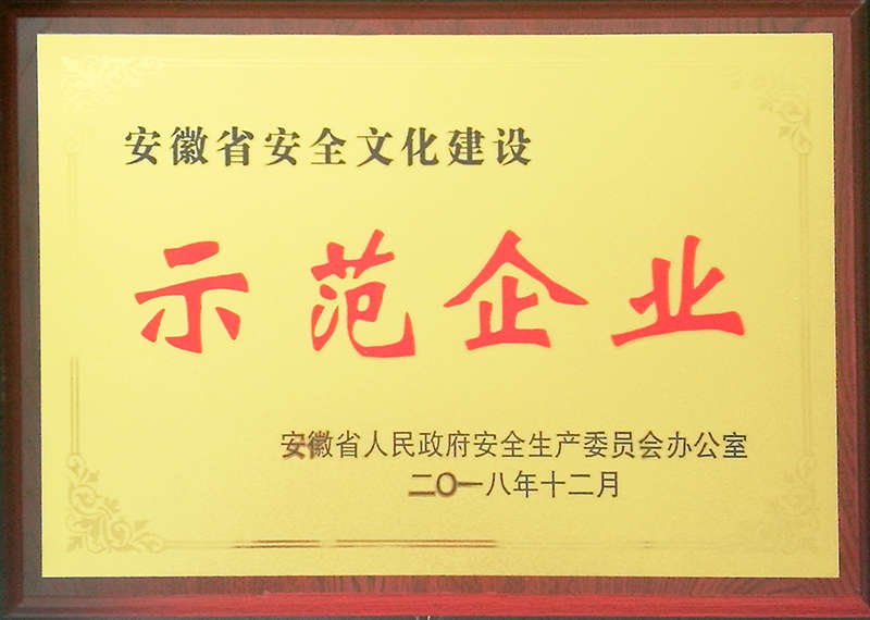 我公司获评“安徽省安全文化建设示范企业”