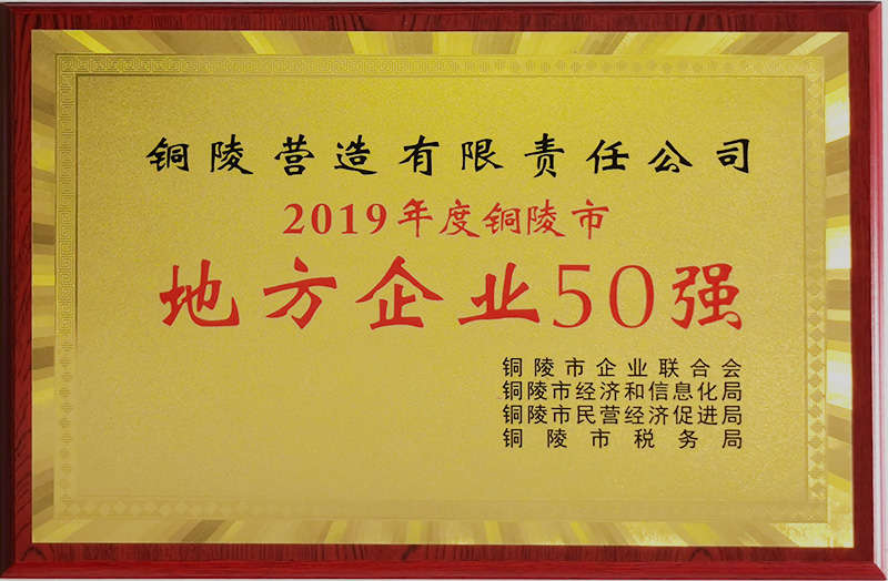 我公司荣获铜陵市”地方50强“等多项荣誉称号